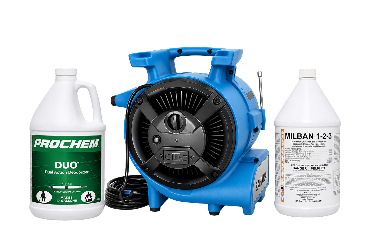 Kit Turbina de Secado Sahara + Desinfectante Milban 123 y Desodorizante B125 Duo
